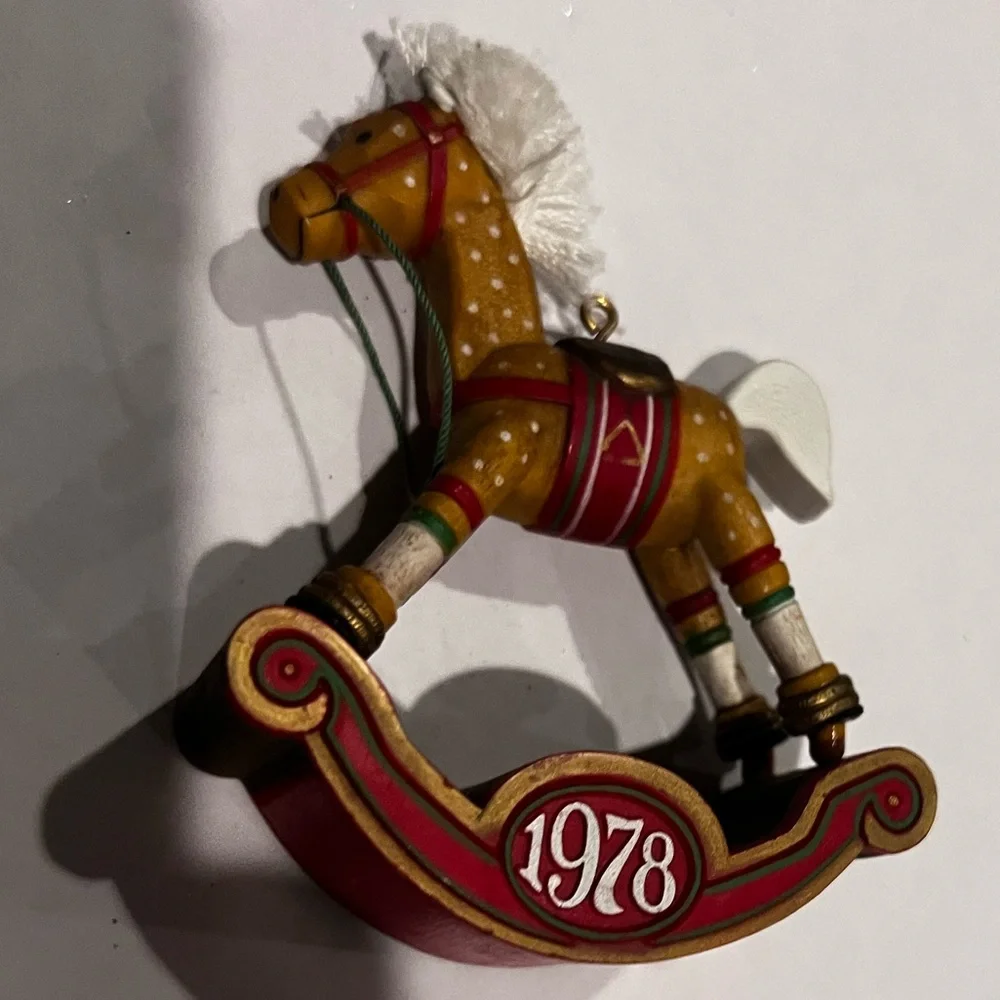 Vintage Wooden Carved Rocking Horse Ornament 1978